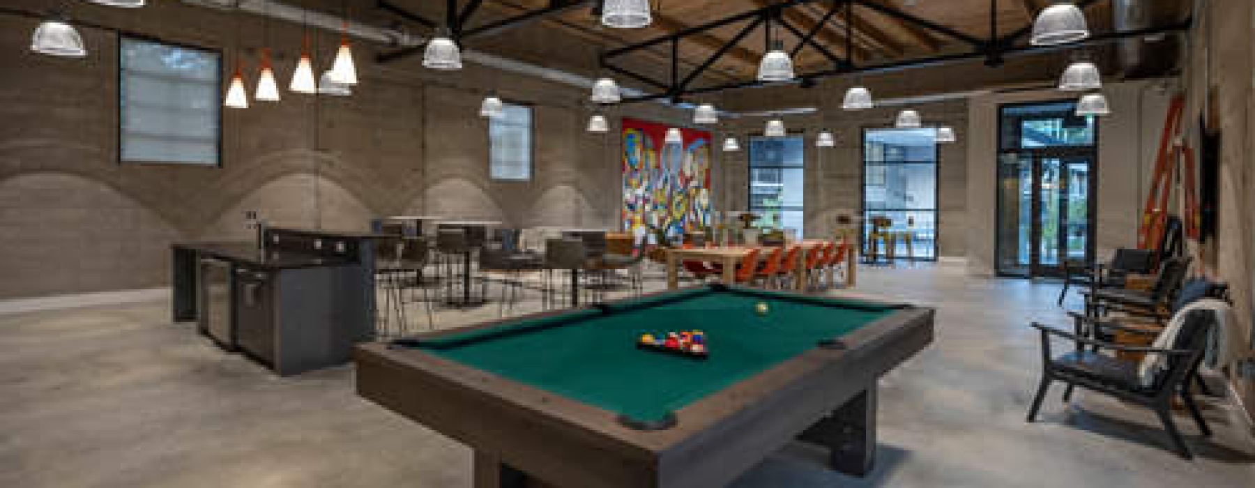 4,500 Sqft. Powerhouse Amenity Center with canned lighting throughout and billiards table